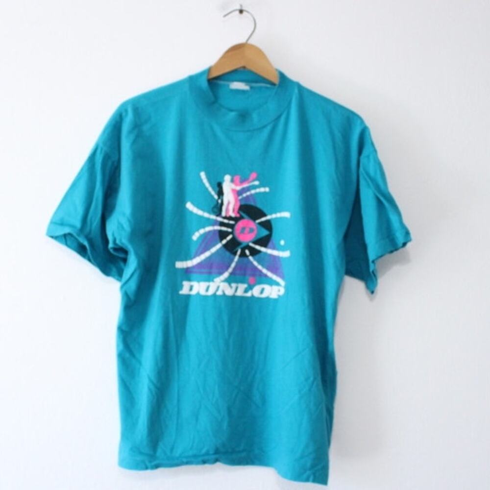 Vintage 90s Dunlop Sports Teal Graphic T Shirt Mens Medium Athletic